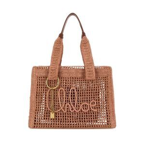 Chloe Women Antiqued Pink Raffia East-West Summer Banana Shopping Bag